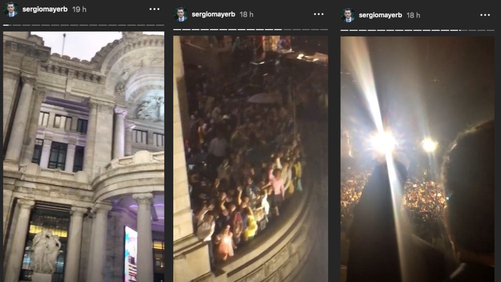 El diputado de Morena Sergio Mayer saludó a los simpatizantes de la Iglesia de la Luz del Mundo desde uno de los balcones del Palacio de Bellas Artes