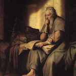 San Pablo en la cárcel de Rembrandt Harmenszoon van Rijn. Fue el autor de las "cartas", parte sustancial de La Biblia