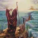Moisés guía al pueblo judío a través de las aguas del río Jordán, una escena del Antiguo Testamento
