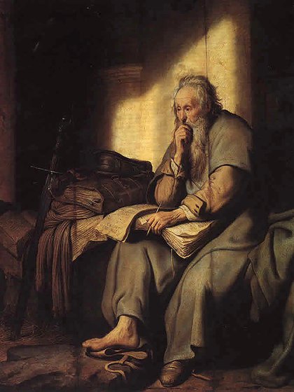 San Pablo en la cárcel de Rembrandt Harmenszoon van Rijn. Fue el autor de las "cartas", parte sustancial de La Biblia