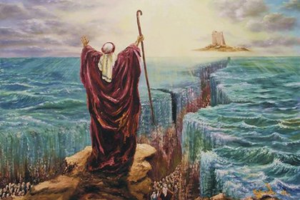 Moisés guía al pueblo judío a través de las aguas del río Jordán, una escena del Antiguo Testamento
