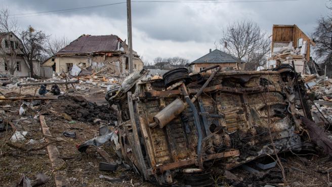 Barrio de la ciudad de Markhalivka, cerca de Kiev, tras los ataques del Ejército ruso.